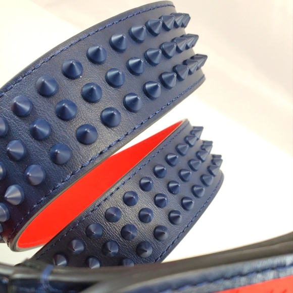 NWT$590 Louboutin Mens Loubi Sneaker Spiked Navy Blue and Red Belt Sz 95cm, 38" - Picture 5 of 10